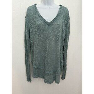Free People We The Free XS V-neck Long Sleeve Sheer Oversized Sweater Boho Green